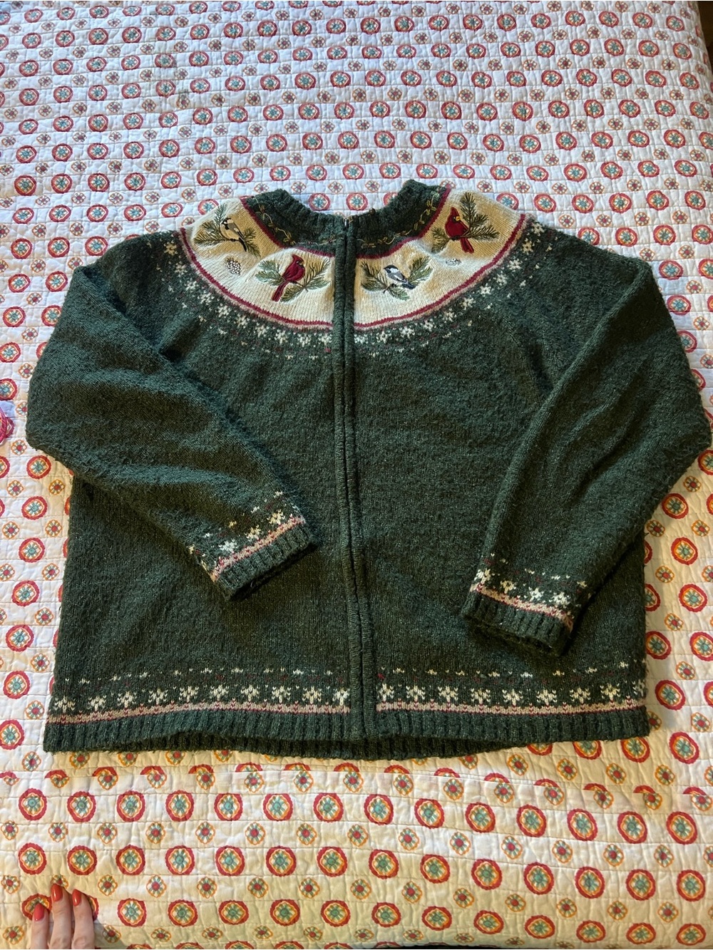 Fair Isle Christmas Winter Birds Embroidered Sweater size XL